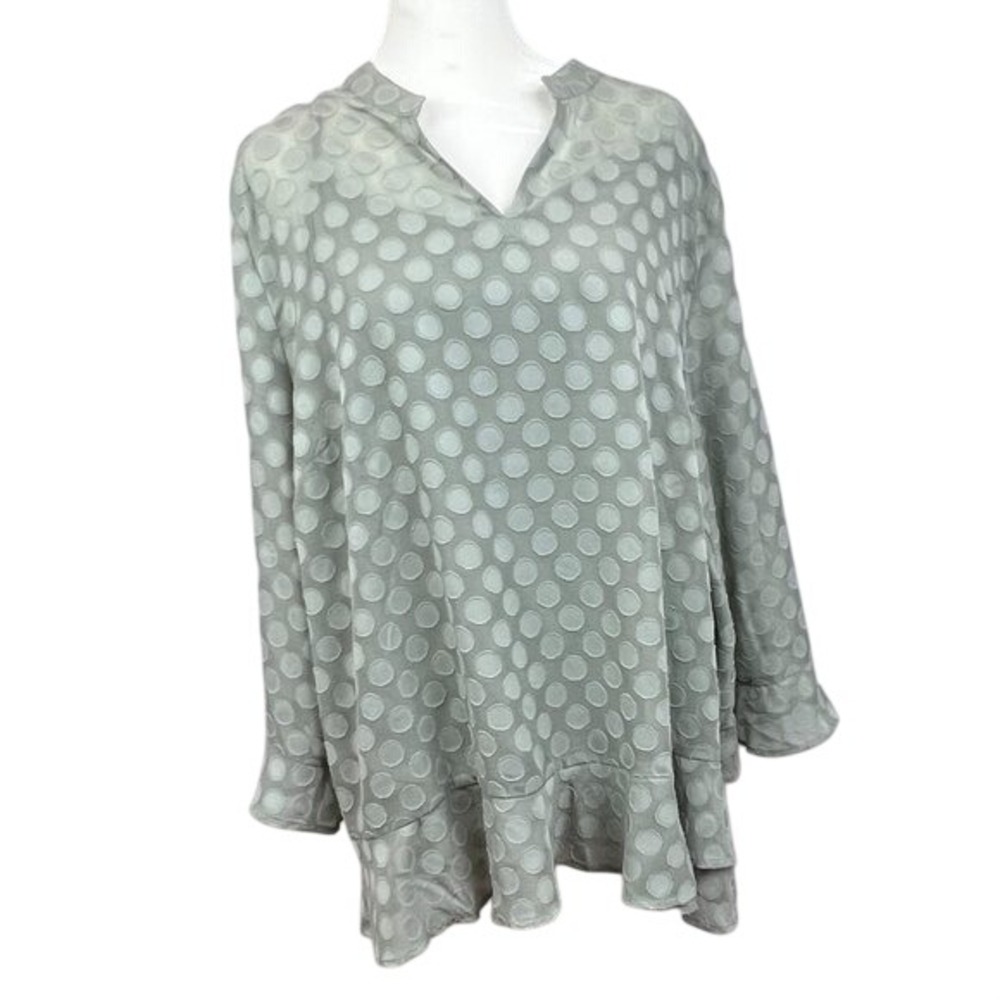 Soft Surroundings Sage Green Popover Shear Peplum Tunic Circle Pattern Size XL